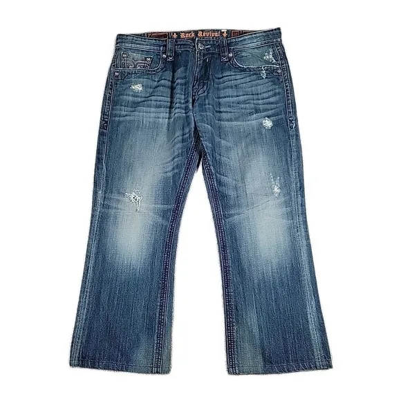 Rock Revival Victor Jeans Mens 38  Straight Fit Distressed Denim Y2K
