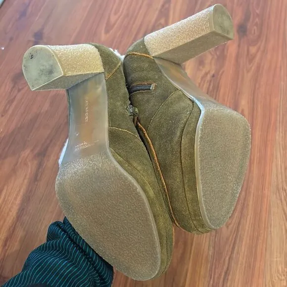 Rockport green suede heel boots fur cuff lined 7.5