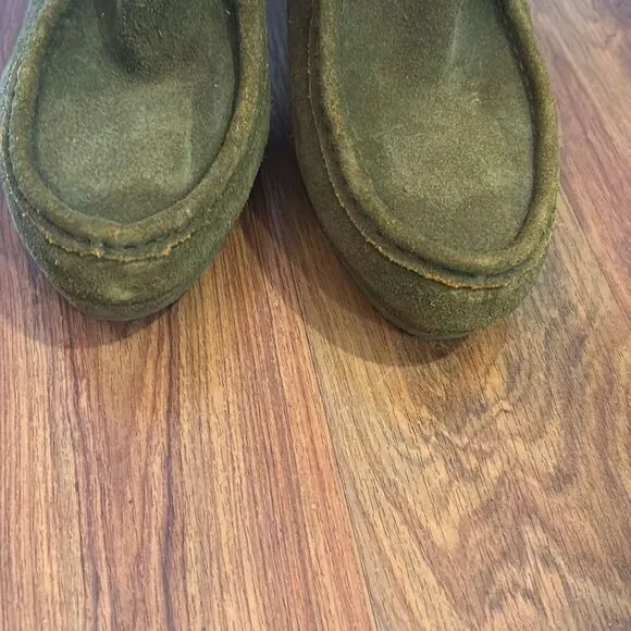 Rockport green suede heel boots fur cuff lined 7.5