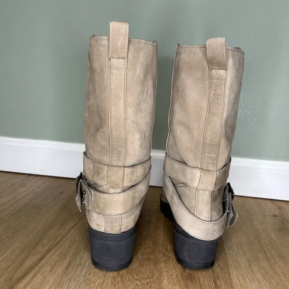 ROCKPORT Walkability Womens 8 Khaki Brown Tan Suede Leather Boots Buckle