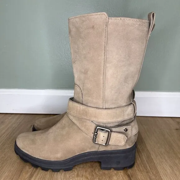 ROCKPORT Walkability Womens 8 Khaki Brown Tan Suede Leather Boots Buckle