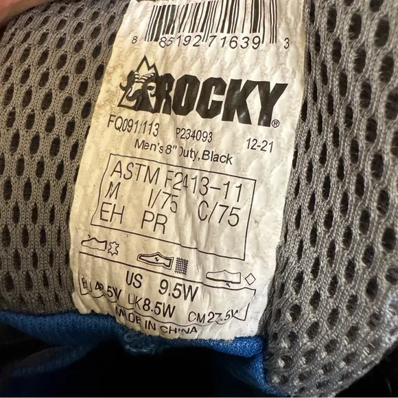 Rocky 1st Med Carbon Fiber Toe Side-Zip Waterproof Black Boots Men’s Size 9.5 W