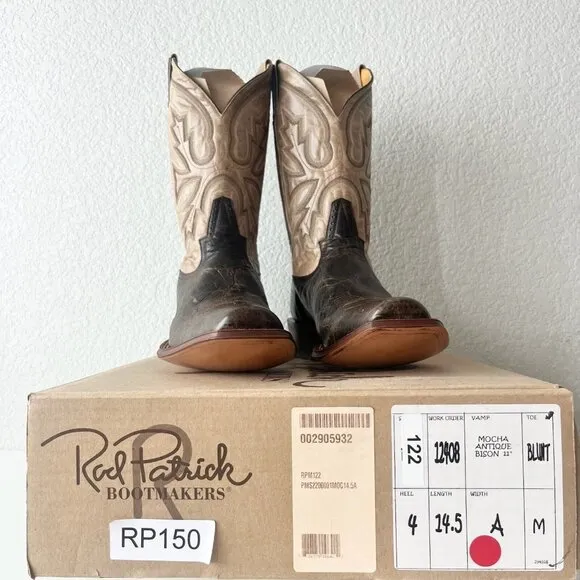 Rod Patrick Mens Cowboy Boots 14.5A Antique Mocha Bison Brown Western Blunt Toe
