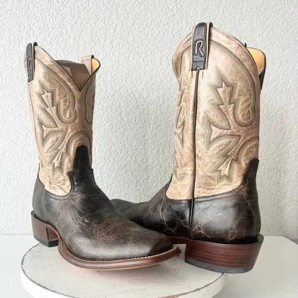 Rod Patrick Mens Cowboy Boots 14.5A Antique Mocha Bison Brown Western Blunt Toe