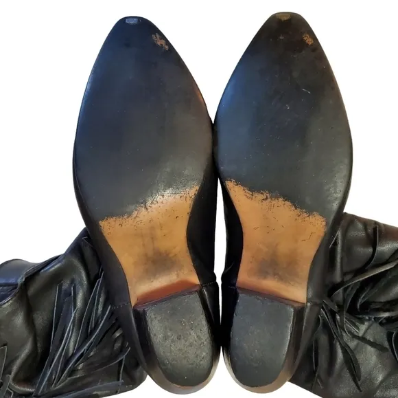 Rodeo Drive Vintage Women’s Black Leather Western Boots with Fringe, Size 7M