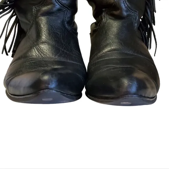 Rodeo Drive Vintage Women’s Black Leather Western Boots with Fringe, Size 7M