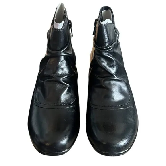 Romika Banja Women's Black Leather Boot Ankle Booties Heel Comfort Sz 37 EU 6.5
