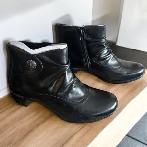Romika Banja Women's Black Leather Boot Ankle Booties Heel Comfort Sz 37 EU 6.5