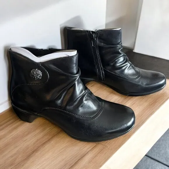 Romika Banja Women's Black Leather Boot Ankle Booties Heel Comfort Sz 37 EU 6.5