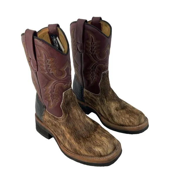 Roper Brown &amp; Maroon Leather Pony Hair Cowgirl Western Boots Women's 6B Preowned
