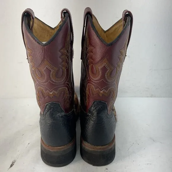 Roper Brown &amp; Maroon Leather Pony Hair Cowgirl Western Boots Women's 6B Preowned