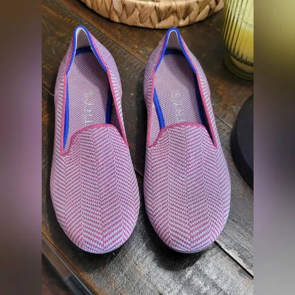 Rothy's 6 Amethyst Metallic Herringbone Loafers EUC