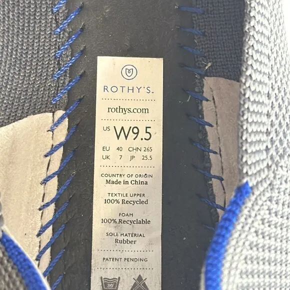 Rothy's Grey Textile The Flat Ballet Comfort round toe Shoes Women’s slip on 9.5