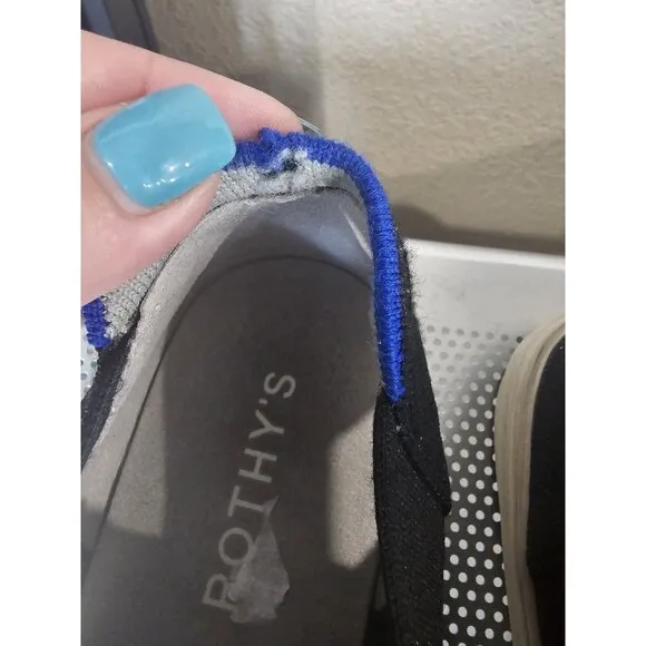 Rothy's Slip On Sneakers Shoes Black Blue Trim Men's Size 9.5 Women's 11