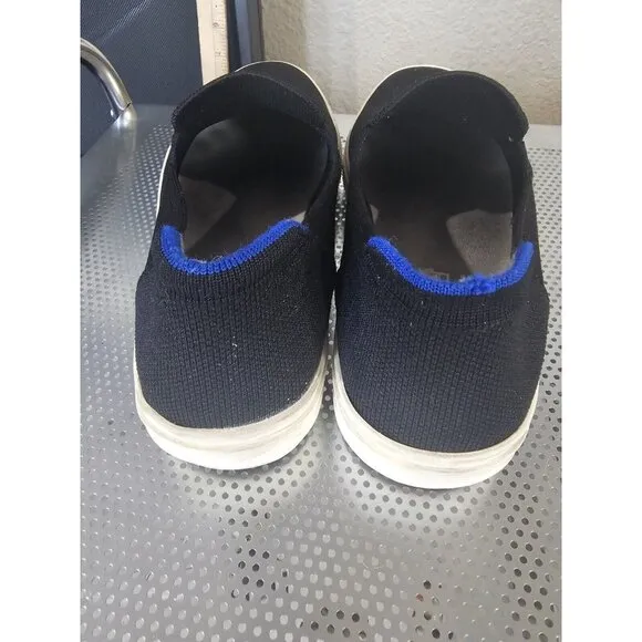 Rothy's Slip On Sneakers Shoes Black Blue Trim Men's Size 9.5 Women's 11