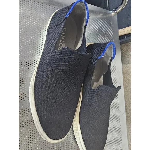 Rothy's Slip On Sneakers Shoes Black Blue Trim Men's Size 9.5 Women's 11