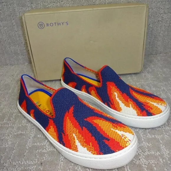 Rothy's The Kid Navy Flame Knit Slip On Shoes Little Kids Size 1-2-3-11-12-13