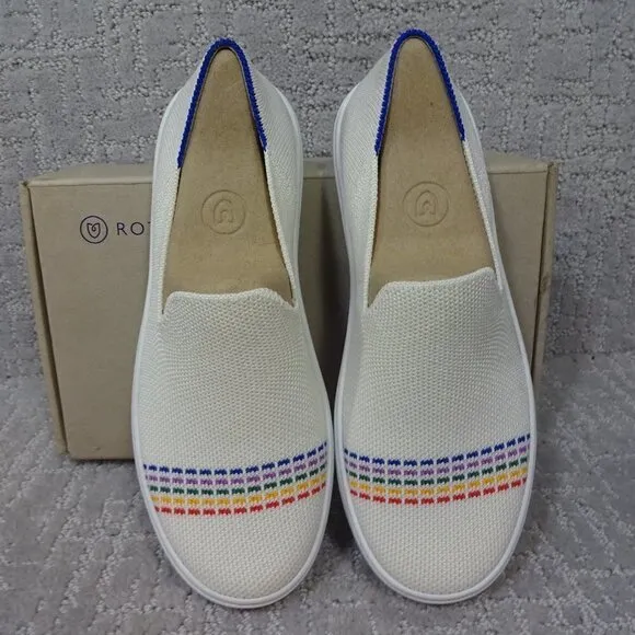 Rothy's The Kid White Rainbow Knit Slip On Sneaker Shoes Multiple Sizes