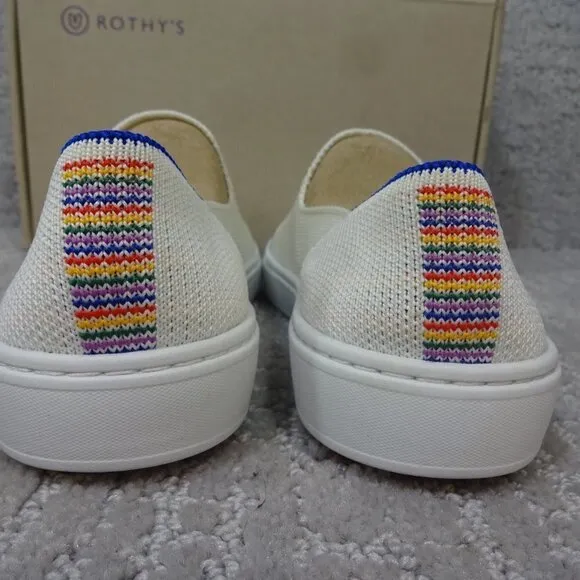 Rothy's The Kid White Rainbow Knit Slip On Sneaker Shoes Multiple Sizes