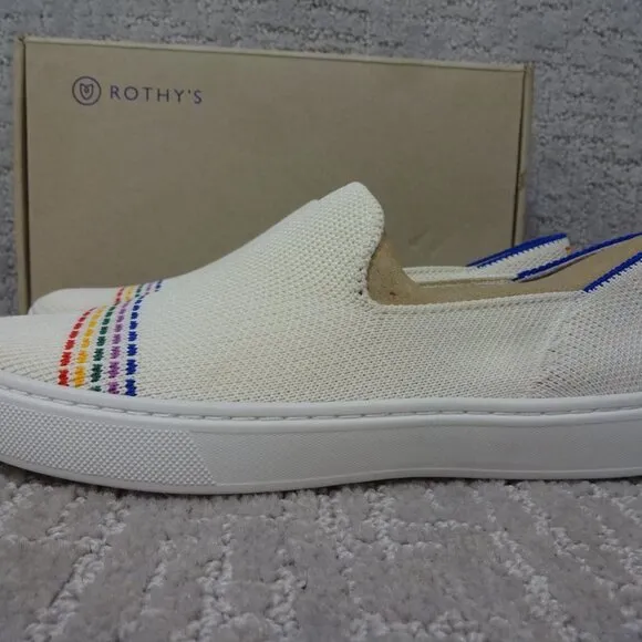 Rothy's The Kid White Rainbow Knit Slip On Sneaker Shoes Multiple Sizes