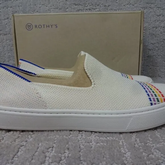 Rothy's The Kid White Rainbow Knit Slip On Sneaker Shoes Multiple Sizes