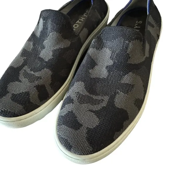 Rothy's The Original Slip On Sneakers Shoes Gray Black Camo Size 9