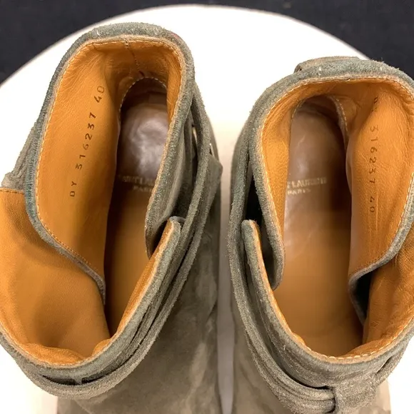 Saint Laurent Olive Green Suede Ankle Boots Size 40