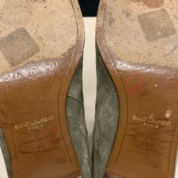 Saint Laurent Olive Green Suede Ankle Boots Size 40