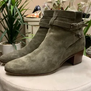Saint Laurent Olive Green Suede Ankle Boots Size 40