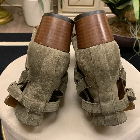 Saint Laurent Olive Green Suede Ankle Boots Size 40