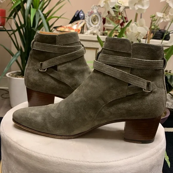 Saint Laurent Olive Green Suede Ankle Boots Size 40