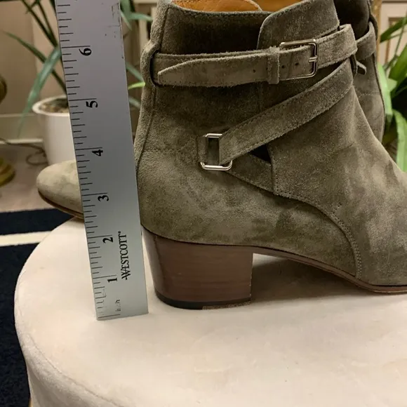 Saint Laurent Olive Green Suede Ankle Boots Size 40