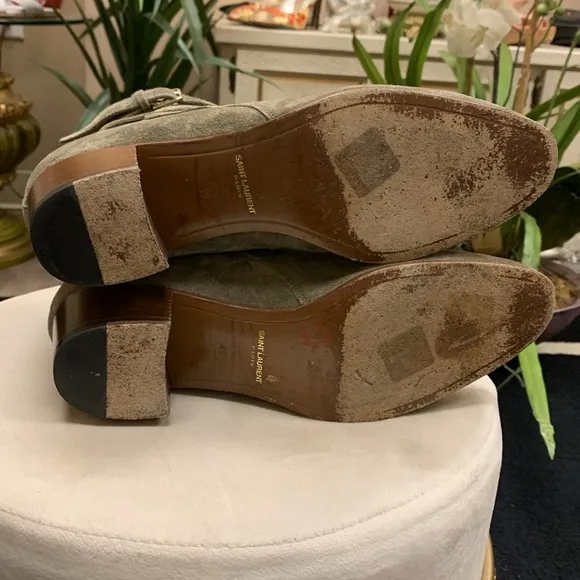 Saint Laurent Olive Green Suede Ankle Boots Size 40