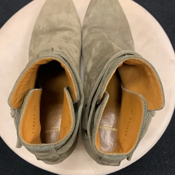 Saint Laurent Olive Green Suede Ankle Boots Size 40