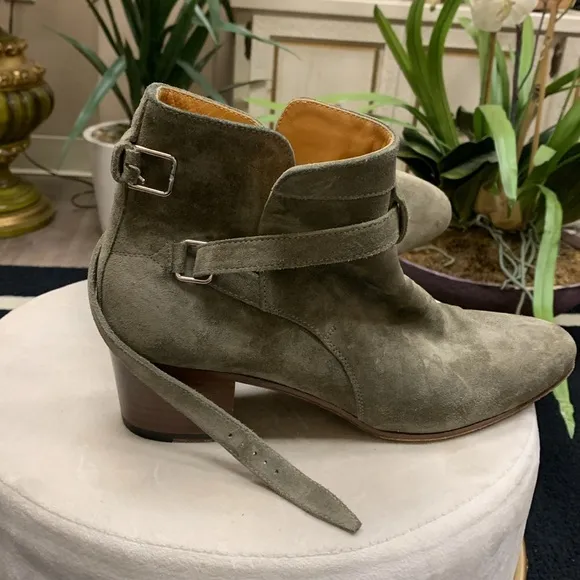 Saint Laurent Olive Green Suede Ankle Boots Size 40