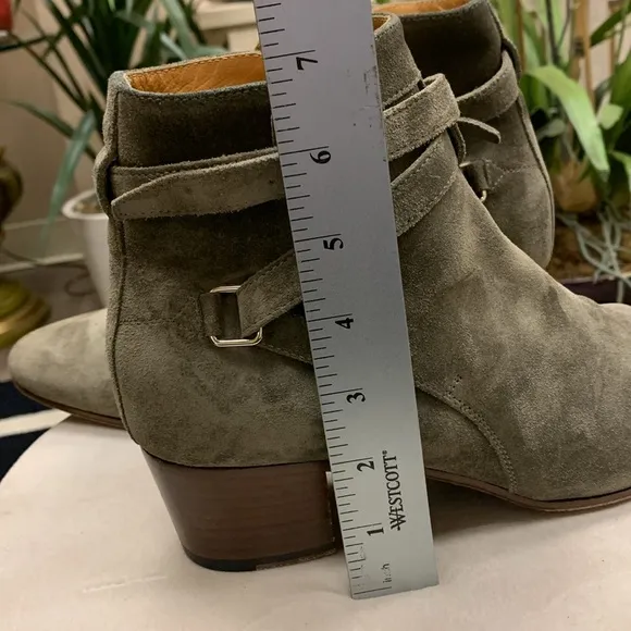 Saint Laurent Olive Green Suede Ankle Boots Size 40
