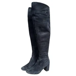 Saint Laurent Paris black suede over the knee high retro mod boots size 36