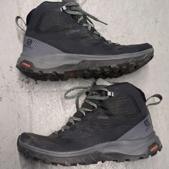 Salomon Outline Mid Gore Tex Waterproof Boots Womens Size 7 Gray Black