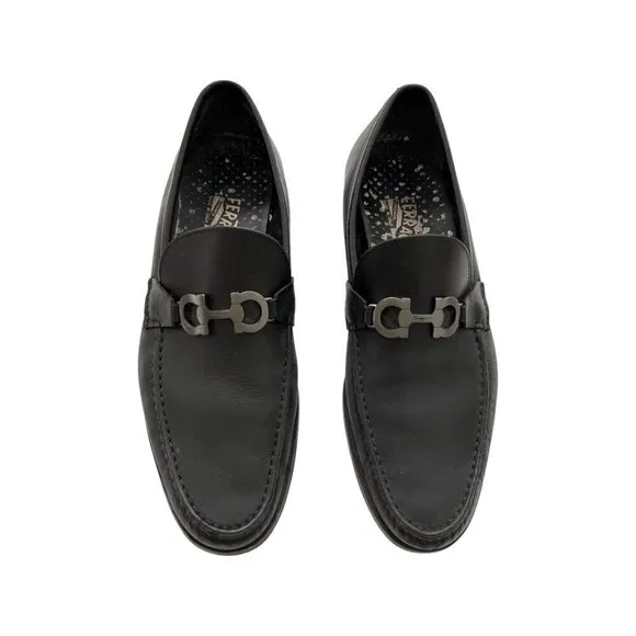 Salvatore Ferragamo black leather men classic slip ons shoes size 10EE