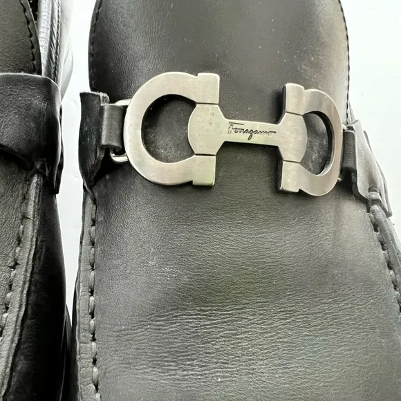 Salvatore Ferragamo black leather men classic slip ons shoes size 10EE