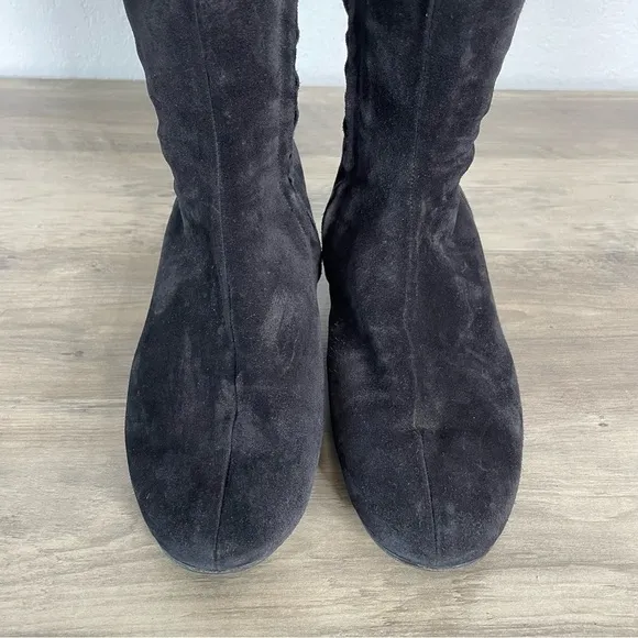 Salvatore Ferragamo Black Suede Notched OTK Boots