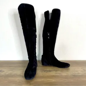Salvatore Ferragamo Black Suede Notched OTK Boots
