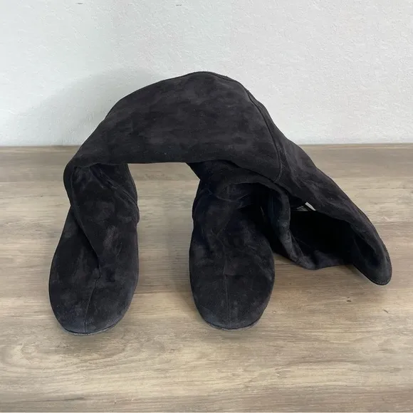 Salvatore Ferragamo Black Suede Notched OTK Boots