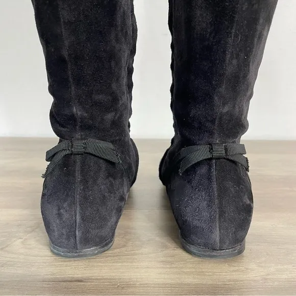 Salvatore Ferragamo Black Suede Notched OTK Boots