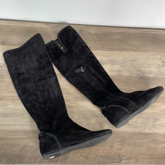 Salvatore Ferragamo Black Suede Notched OTK Boots