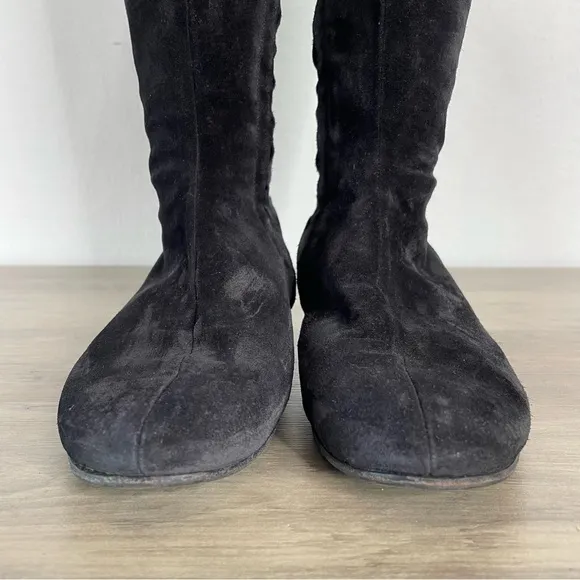 Salvatore Ferragamo Black Suede Notched OTK Boots