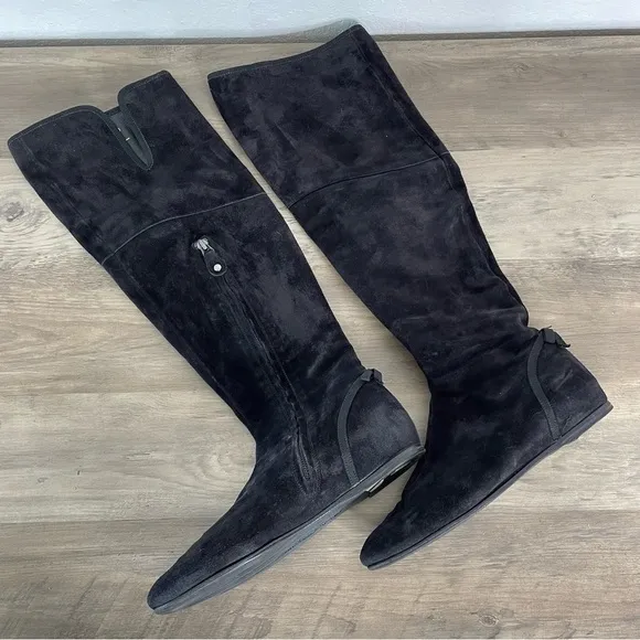 Salvatore Ferragamo Black Suede Notched OTK Boots