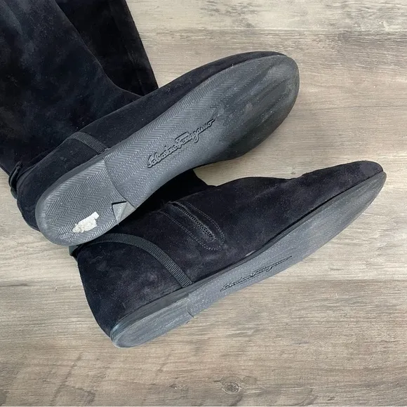 Salvatore Ferragamo Black Suede Notched OTK Boots