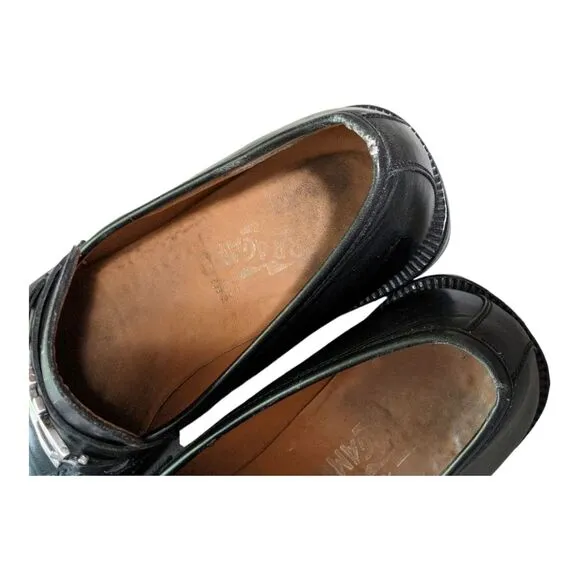 Salvatore Ferragamo men's horse bit black leather classic dress shoe Italy 8D