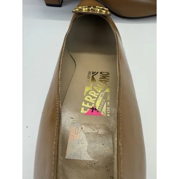 Salvatore Ferragamo Navarra Women's Shoes DE 29145 149 10 B Tan/Gold
